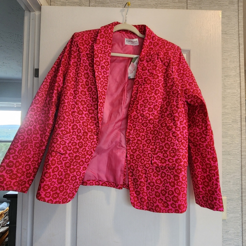 First Love Foral Pink Women's Blazer Size M Euc